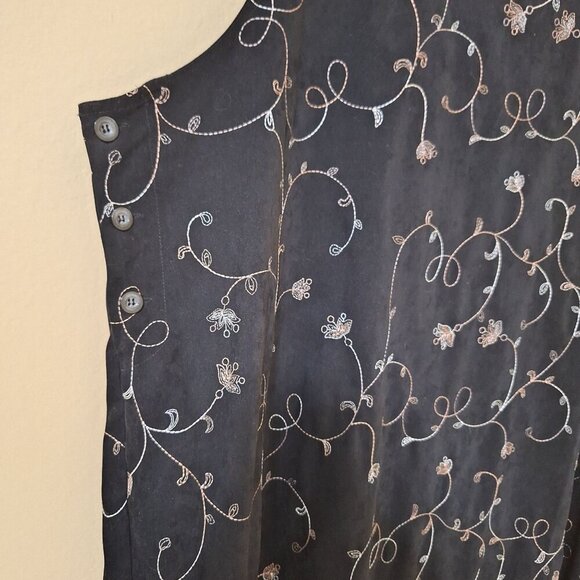 Vintage Jenna Lane Black‎ Embroidered Sleeveless Apron 3X Retro Boho Cabincore - Picture 2 of 10